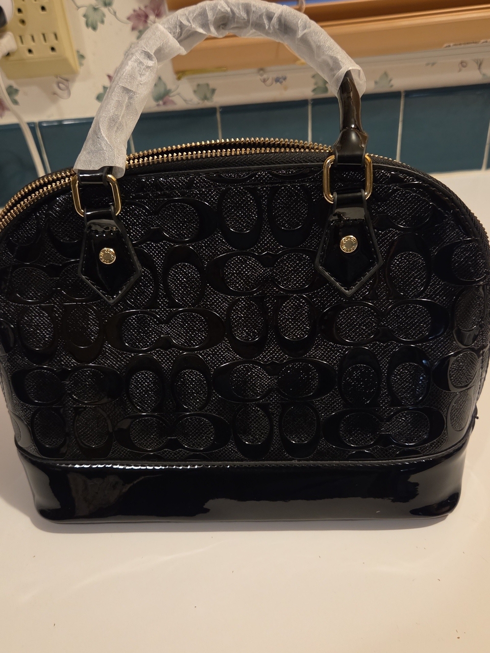 Black Patent Dome Satchel Handbag
